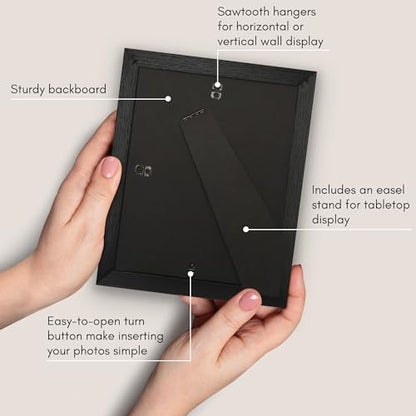 Americanflat 6x8 Picture Frame - Matted to 3x5 - Engineered Wood - Black | Shatter-resistant glass, wall or tabletop display with included easel, sawtooth hangers included - color: Black, size: 6x8
