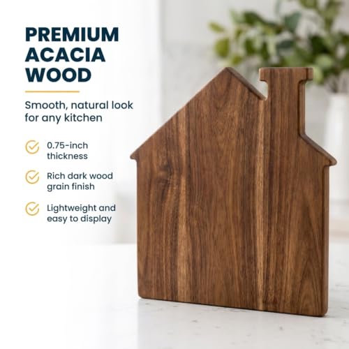 House Shaped Cutting Board | 13" x 14" Acacia Finish Board | Kitchen Prep and Serving Board | Gift Box Included - color: Acacia, style: House