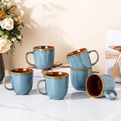 LERATIO Ceramic Coffee Mugs Set of 6,12oz Handmade Coffee Mugs Set | Large Handle for Cappuccino/Latte/Tea/Hot Cocoa,Oven &Dishwasher & Microwave Safe-Ocean Blue - color: Ocean Blue