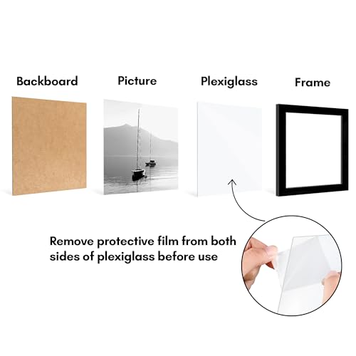 Americanflat 10x10 Picture Frame 5-Pack - Slim Molding - Black | Polished plexiglass front, wall or tabletop display with included easel, triangle hangers included, secure turn-tab backing - color: Black, size: 10x10