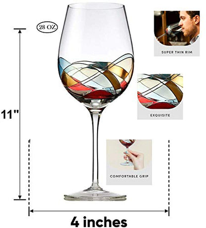 Bezrat Red Wine Glasses Set of 2, Hand Painted Wine Glass, Drinkware Essentials, 11" H, 28oz Wine Lover Large Glass, Glassware Gifts Ideas for Women Inspired by 'Duomo di Milano' Mothers Day (Red) - color: Gold, size: 28 ounces
