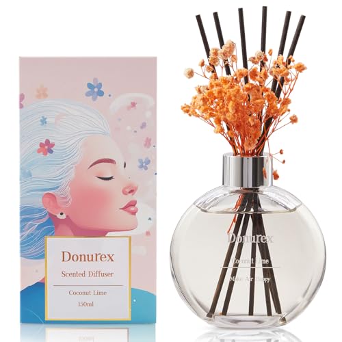 Flower Reed Diffuser Set 5.07oz Coconut Lime Scent Diffuser with Sticks Home Fragrance Reed Diffuser for Bathroom Shelf Decor