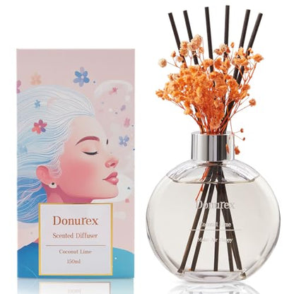 Flower Reed Diffuser Set 5.07oz Coconut Lime Scent Diffuser with Sticks Home Fragrance Reed Diffuser for Bathroom Shelf Decor