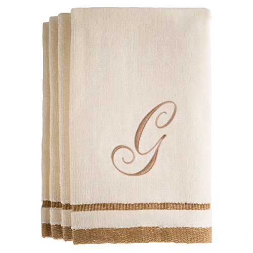 Monogrammed Gifts, Fingertip Towels, 11 x 18 Inches - Set of 4- Decorative Golden Brown Embroidered Towel - Extra Absorbent 100% Cotton- Personalized Gift- For Bathroom/ Kitchen- Initial G (Ivory) - color: G