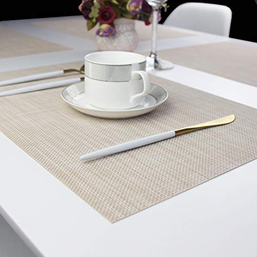 Table Mats Placemats Set of 6 Placemats Washable Easy to Clean Place Mats PVC Placemat (Beige) - color: Beige, size: placemats set of 6