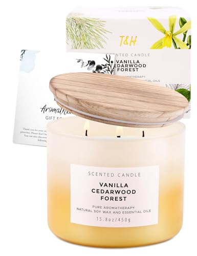 Vanilla Cedarwood Forest 3 Wick Soy Scented Candle for Men & Women, 15.8oz | Balsam, Fir & Clove Notes, Aromatherapy, Warm & Woody, Clean Burn, Fall & Winter, Home & Office, Birthday & Housewarming Gift