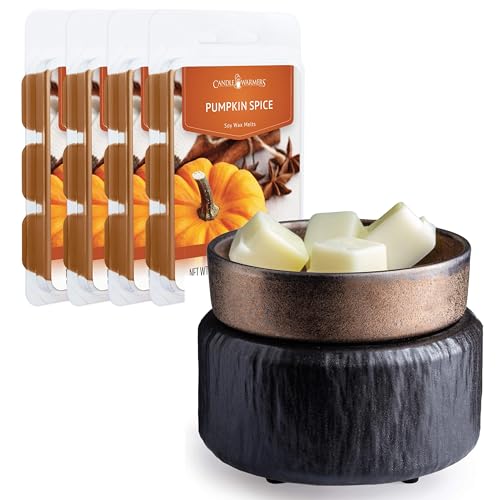 Candle Warmers ETC 2-in-1 Candle and Fragrance Warmer Bundle with Pumpkin Spice Wax Melt Fragrance (Black and Bronze)