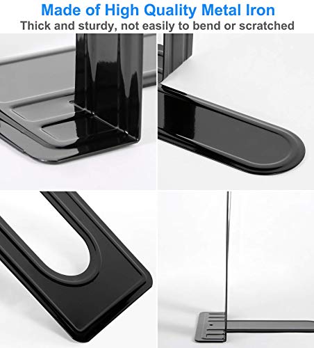 Heavy Duty Bookends for Shelves, Anti-Slip Base, Black, Great for Library, Office, Home, School, 4 Pairs