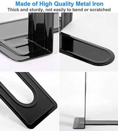 Heavy Duty Bookends for Shelves, Anti-Slip Base, Black, Great for Library, Office, Home, School, 4 Pairs