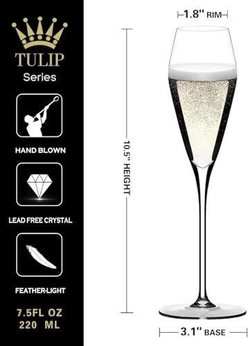 OJA Champagne Flutes, Crystal Champagne Glasses Set of 2, 7.5oz, Hand Blown | Clear, Ideal for Weddings, Anniversaries, Christmas, Special Days, 10.5 inch - color: 7.5oz (2count)