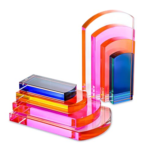 Crystal Geometric Triangle Bookends Heavy Non-Skid for Shelves Office Decor | K9 Crystal Triangle Bookends 3Lbs Pair for Heavy Books Non-Skid Base Home Office Bookshelf Display Sturdy Book Holders - color: Arch
