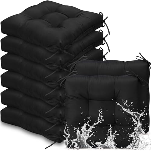 Vercraft 8 Pcs Chair Cushions 18x18 Inch Water Resistant Tufted, Black | For Wicker Furniture, Square Design With Corner Ties, Dining Chairs, Floor Pillows, Indoor Outdoor Use, Easy To Secure - color: Black