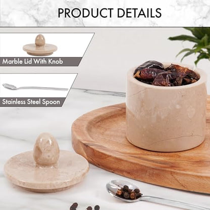 Marble Salt Cellar with Lid 4" Inch Verona Handmade Salt Jar & Table Salt Storage For Kitchen Countertop, Ideal Salt Container, Salt Dish & Sugar Bowl For Table - color: Verona