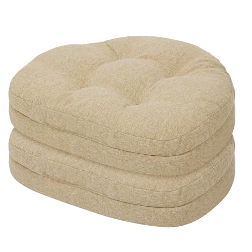 baibu Memory Foam Windsor Chair Cushions, 17 x 15.5 x 3.5 in, 2 Pack, Beige | Patented dual-layer memory foam with non-slip base, secure ties, and removable machine-washable cover for dining chairs. - color: Beige, size: 2 Count (Pack of 1)
