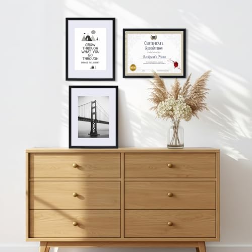 CRUGLA 8.5x11 Picture Frames Set of 11, Display Pictures 6x8 with Mat or 8.5 by 11 without Mat, Certificate Diploma Photo Wall or Tabletop Display, Black - size: 8.5x11 Inch