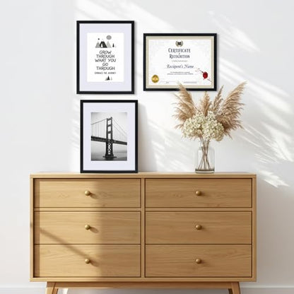 CRUGLA 8.5x11 Picture Frames Set of 11, Display Pictures 6x8 with Mat or 8.5 by 11 without Mat, Certificate Diploma Photo Wall or Tabletop Display, Black - size: 8.5x11 Inch