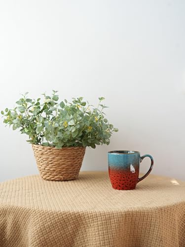 Bosmarlin Ceramic Coffee Mug Set of 4, 17 Oz, Coffee Cups with Big Handle, Microwave Safe, Unique Reactive Glaze (Blue&Red) - color: Blue&Red