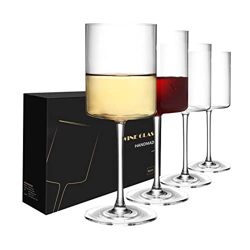 SANZO Square Wine Glasses Set 4, Wine Glasses 15oz, Elegant Design White Wine Glasses, Red Wine Glasses Set for Home Bar Party (4pcs) - style: 4pcs