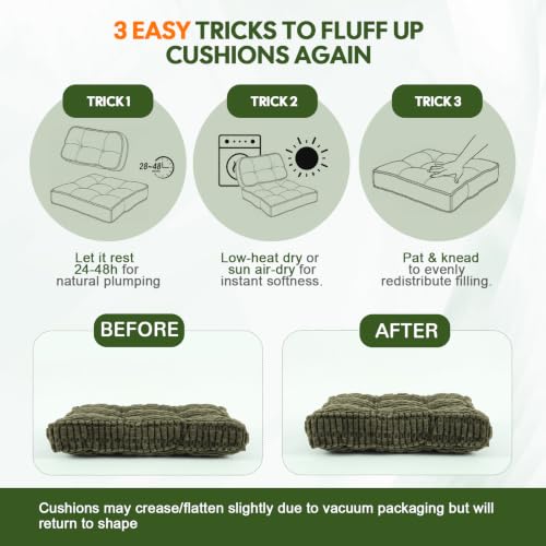 idee-home Recliner Cushions with Lumbar Support Pillow Set for Elderly | 20x20x5 Inch Recliner Seat Cushion Tufted, Large Square Seat Cushion Non-Slip Reduce Hip & Lumbar Pain - color: Green Seat&lumbar