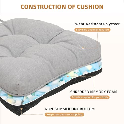 RACE LEAF Indoor Chair Cushions 4 Pack, Tufted Memory Foam Dining Room Chair Pads with Ties and Non-Slip Backing, Kitchen Seat Cushions 15.5" X 15.5" Light Gray - color: Light Gray