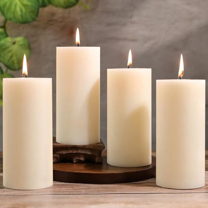 White Rustic Pillar Candles,Non-Toxic Soy Wax Candle, 2.8x6 Inch, 4 Pack | 360H long clean burning, natural, unscented smokeless, dripless farmhouse candle for home, wedding, dinner table, emergency - color: White, size: 2.8x6 inch