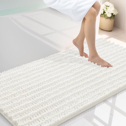 Smiry Bathroom Rugs 47X24, Extra Soft Rubber Backing Chenille Bath Mats | Ivory Machine Washable Non Slip Quick Dry Bath Mats for Bathroom Floor, Tub, Shower, Home Decor Accessories - color: Ivory, size: 47'' X 24''