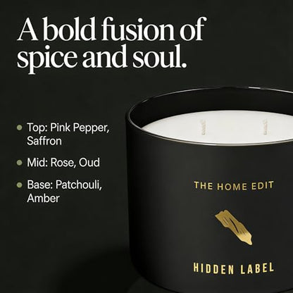 Hidden Label Black Oud Pepper Soy Candle, 10oz 2-Wick, 45H Bold Spice | Strong Masculine Aromatherapy | Non-Toxic Phthalate-Free | Even Melt No Tunneling | Luxe Reusable Glass Gift - color: Black oud