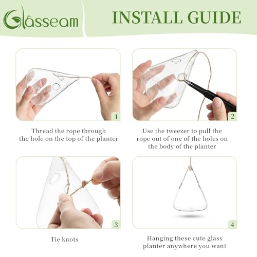 Glasseam Hanging Plant Propagation Station: 5Pcs Small Glass Terrarium Jars | Hydroponic Planters for Indoor Pothos Cutting Propagate, Home Wall Window Decor, Handmade, Gifts for Plant Lovers