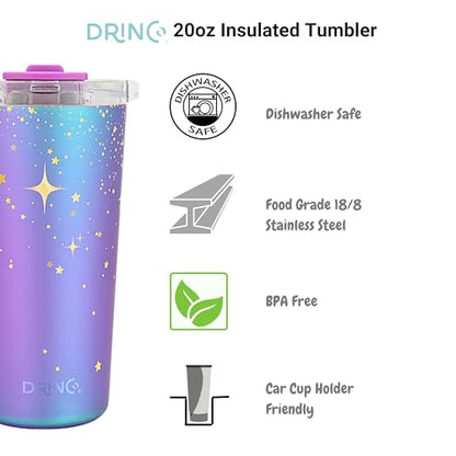 Drinco - 20 oz Stainless Steel Tumbler | Double Walled Vacuum Insulated Mug With Lid, 2 Straws, For Hot & Cold Drinks (20oz North Star) - color: 20oz North Star