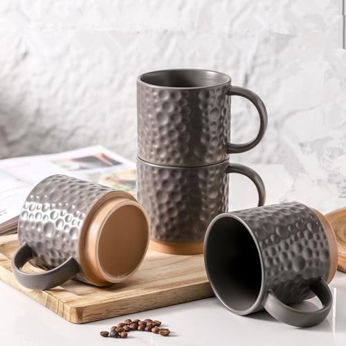 Nihow 16OZ Stackable Coffee Mug Set, Large Ceramic Coffee Mug Set of 4,Coffee Cup Set for Cappuccino/Latte/Cocoa,Dishwasher & Microwave Safe,Matte Gray - color: Matte Gray, size: 16 oz Without Stand