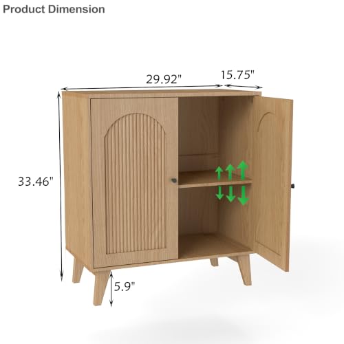 Sideboard Buffet Cabinet with Storage,Accent Cabinet,Coffee Bar Cabinet | JZXSHD Farmhouse Storage Sabinet with Adjustable Shelf & Solid Wood Legs for Living Room, Kitchen, Entryway, Natural - color: Natural