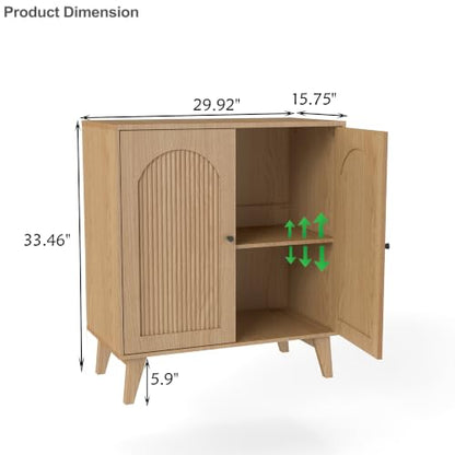 Sideboard Buffet Cabinet with Storage,Accent Cabinet,Coffee Bar Cabinet | JZXSHD Farmhouse Storage Sabinet with Adjustable Shelf & Solid Wood Legs for Living Room, Kitchen, Entryway, Natural - color: Natural