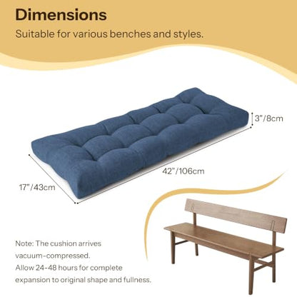 Bench Cushions for Indoor Furniture 42"X17"X3", 1 PC, Navy | 3"/8 cm Thick, Soft Non-Slip Window Seat Cushion, Tufted Bench Seat Cushion for Dining, Piano Benches and Window Seats - color: Navy