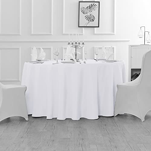 Fokitut 2 Pack Waterproof Round Tablecloth, 90 Inch, Stain Resistant and Wrinkle Polyester Table Cloth, Fabric Table Cover for Kitchen Dining, Wedding, Party, Holiday Dinner-White - color: White, size: Round-90''-2pack