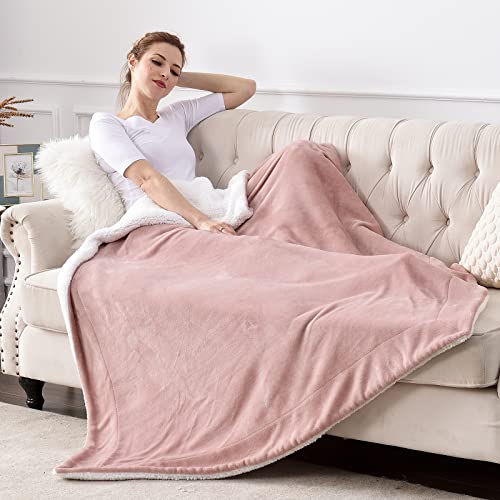 Sherpa Fleece Throw Blanket, Dusty Pink, 50x60 inches | Double-Sided Super Soft Luxurious Plush Blanket Throw Size - color: Dusty Pink, size: 50"×60"