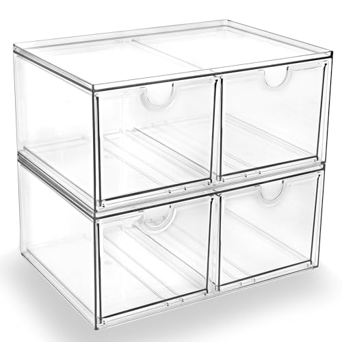 Prsildan Acrylic Storage Drawers Clear Makeup Organizer with 4 Drawers | Transparent, Stackable, For Vanity Bathroom Kitchen Cabinets Office Desk Undersink, Cosmetics Toiletries Home Small Items - size: Stackable-4Drawers