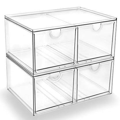 Prsildan Acrylic Storage Drawers Clear Makeup Organizer with 4 Drawers | Transparent, Stackable, For Vanity Bathroom Kitchen Cabinets Office Desk Undersink, Cosmetics Toiletries Home Small Items - size: Stackable-4Drawers
