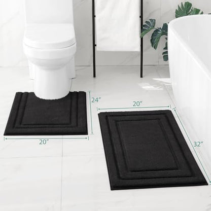 HOMEIDEAS Bathroom Rugs Sets 2 Piece, Super Soft and Absorbent Non Slip Microfiber U-Shaped Toilet Bath Mat Set (20"x32"+U20 x24, Black) - color: Loop- Black, size: 1'8" x 2'8" (20"x32"+U Shape 20"x24")