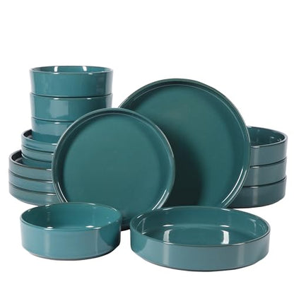 Two Time Oprah's Favorite Things Winner - Santorini Mist Double Bowl Terracotta Reactive Glaze Plates and Bowls Dinnerware Set - Jade Blue Green, Service for Four (16pcs) - color: Jade