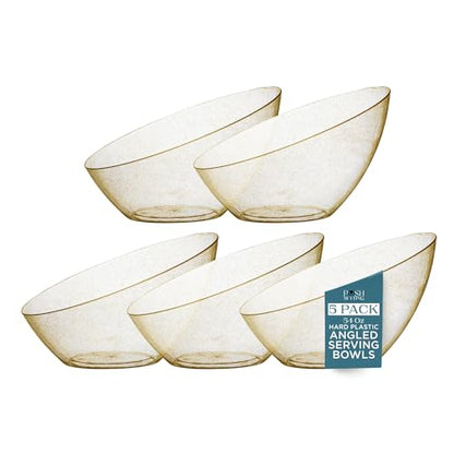 5 Pack Gold Plastic Angled Serving Bowl Disposable for Party Table 54oz | Angled Bowl Design. Chip, Candy, Salad & Fruit Use. Disposable Party Tableware. Buffet & Wedding Serving. Gold Plastic. - color: Gold Glitter, size: Large 54 OZ