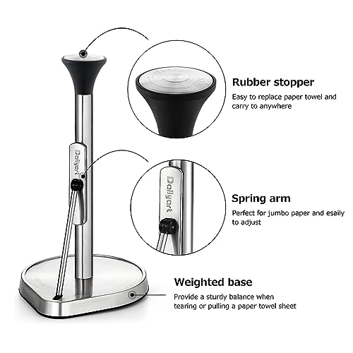 Dailyart Paper Towel Holder Stand for One Hand Tear with Tension Arm - color: Silver and Black