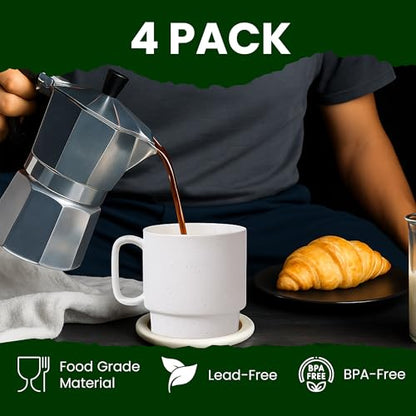 Bacimi® - Stackable Coffee Mugs Set of 4 with Metal Rack - Stoneware Mugs 13.5oz Coffee Mug Stand - Ceramic Coffee Cups for Latte, Cappuccino & Hot Beverages - Eggshell White - style: Set with Rack
