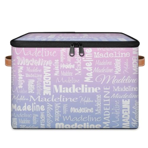 Custom Name Storage Basket, Personalized Keepsake Box, Pink Purple | Foldable Fabric Gradient Large Memory Bin with Handle Lid Lightweight Waterproof Dustproof, 14"L x 10.2"W x 10.4"H - color: Option 22