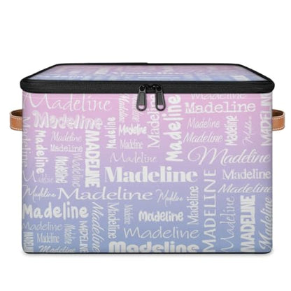 Custom Name Storage Basket, Personalized Keepsake Box, Pink Purple | Foldable Fabric Gradient Large Memory Bin with Handle Lid Lightweight Waterproof Dustproof, 14"L x 10.2"W x 10.4"H - color: Option 22