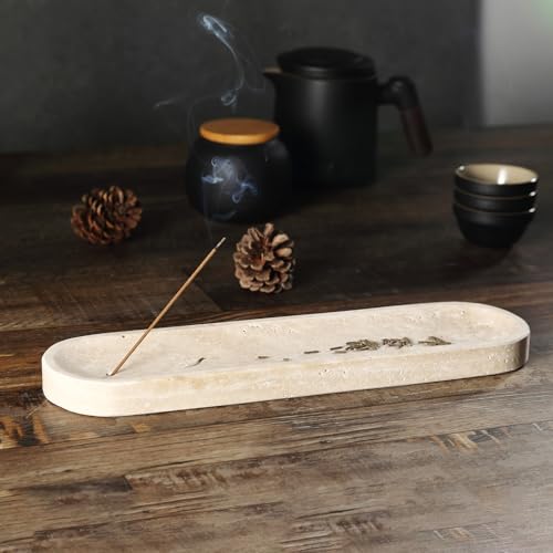 Travertine Incense Holder, Incense Holder for Sticks, Long Incense Sticks Holder Ash Catcher for Meditation Yoga SPA, Natural Stone Incense Burner, Home Table Decor(Beige) - color: Standard-travertine