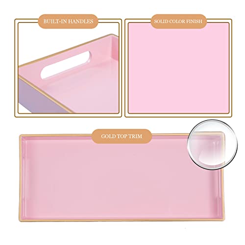 Pink Bathroom Tray, Rectangular Toilet Tank Trays with Handles | Narrow Countertop Trays, Long Toilet Tank Trays, Perfume Organizer Trays for Dresser, Kitchen Counter, 13.8" x 6" x 1.57" - color: Pink