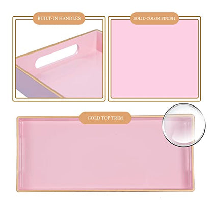Pink Bathroom Tray, Rectangular Toilet Tank Trays with Handles | Narrow Countertop Trays, Long Toilet Tank Trays, Perfume Organizer Trays for Dresser, Kitchen Counter, 13.8" x 6" x 1.57" - color: Pink