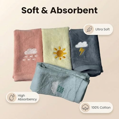 4 Pack Reusable Cotton Bath Washcloths Hand Face Fingertip Towels | Cute Small Facial Towels, Soft & Practical, Perfect for Bathroom Daily Cleansing Use