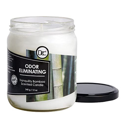Bamboo Odor Eliminating Highly Fragranced Candle - Eliminates 95% of Pet, Smoke, Food, and Other Smells Quickly - Up to 80 Hour Burn time - 12 Ounce Premium Soy Blend - color: Bamboo
