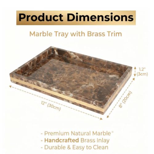 Brown Marble Vanity Tray, 12" x 8" Stone Bath Counter Organizer | Genuine Brown Marble, Warm Chocolate Veining, 12 x 8 Inch, for Perfume and Skincare, on Vanity and Kitchen Counter - color: Brown